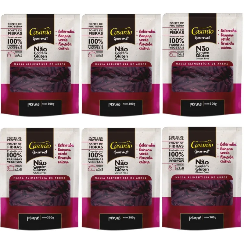 Kit 6 Penne Beterraba Fonte De Proteina 300g Sem Gluten - Não Informado
