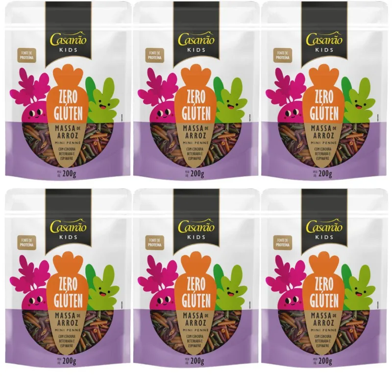 Kit 6 Massa Mini Penne Kids Cenoura Beterraba S Gluten 200g - Não Informado - Mercearia