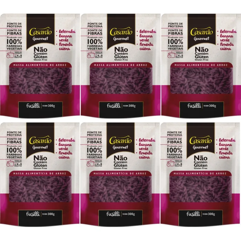 Kit 6 Massa Fusilli Beterraba Fonte De Prot 300g Sem Gluten - Não Informado