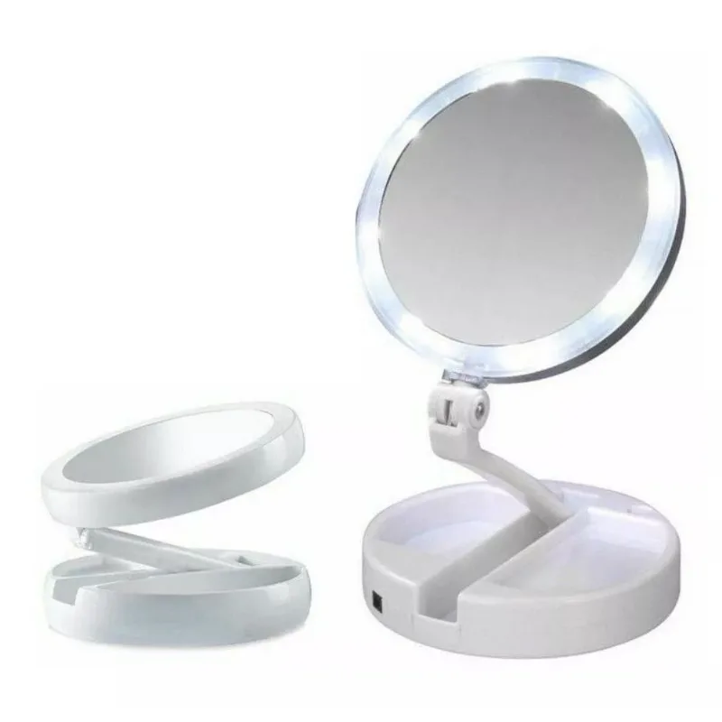 Espelho Aumento 5x Iluminado Articulado Led Redondo Estojo Maquiagem Dobrável Dupla Face 850