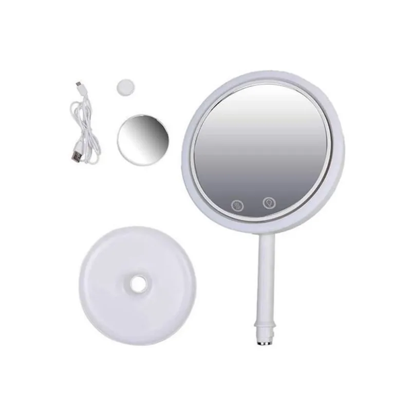 Espelho 5x Redondo Maquiagem Portátil Led Ventilador Mesa Aumento Zoom 890