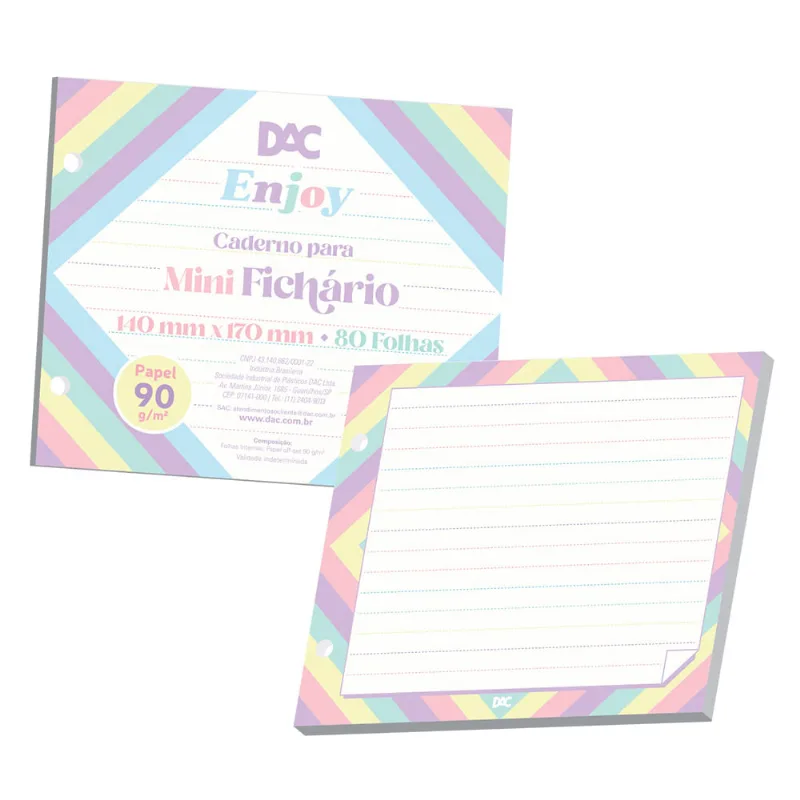 Refil Caderno Mini Fichário Enjoy 90 Gramas Com 80 Folhas