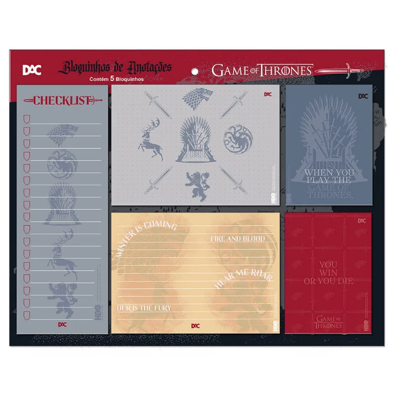Bloco De Anotação Game Of Thrones Com 5 Unidades