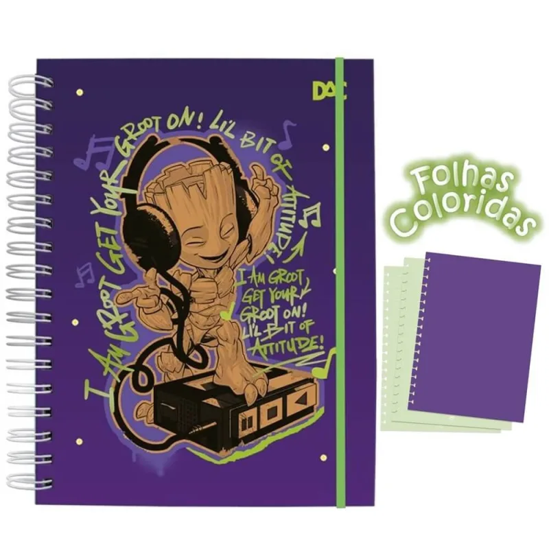 Caderno Smart Universitario Guardioes da Galaxia Groot 10 Divisorias 80 folhas Ref. 4436 - DAC - dac - Papelaria