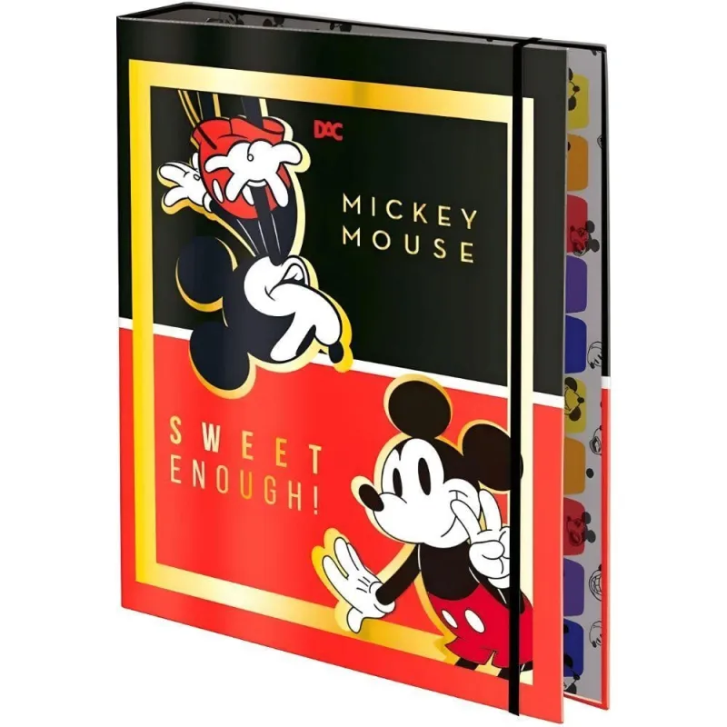 Fichário Universitário Argolado com Elástico Dac 4403 48 Folhas Tema Mickey Mouse Disney Preto - Dac - Games
