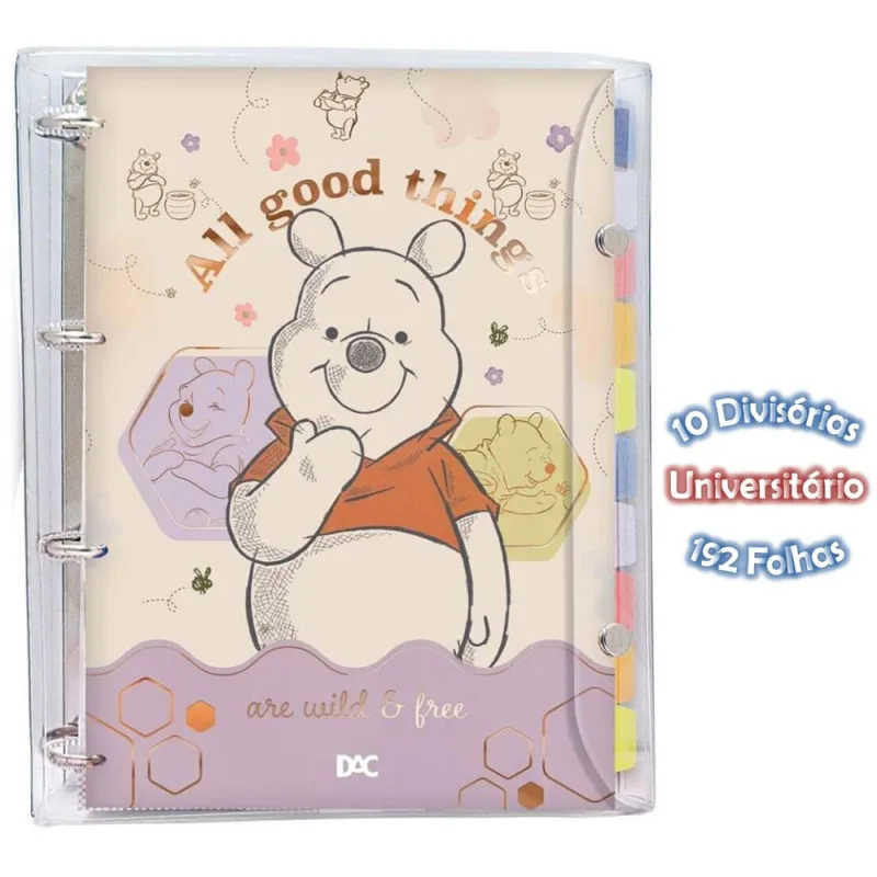 Caderno Argolado Universitario PVC Pooh com 192 Folhas Ref. 4429 - DAC - dac - Papelaria