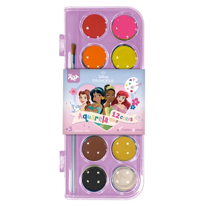Aquarela Dac Art Disney Princesa 3+ Anos Com 12 Cores E 1 Pincel