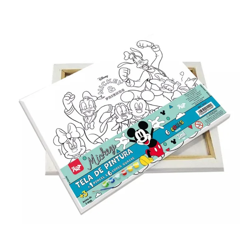 Tela De Pintura Com Guache 6 Cores Sortidas E Pincel Mickey Dac 4747