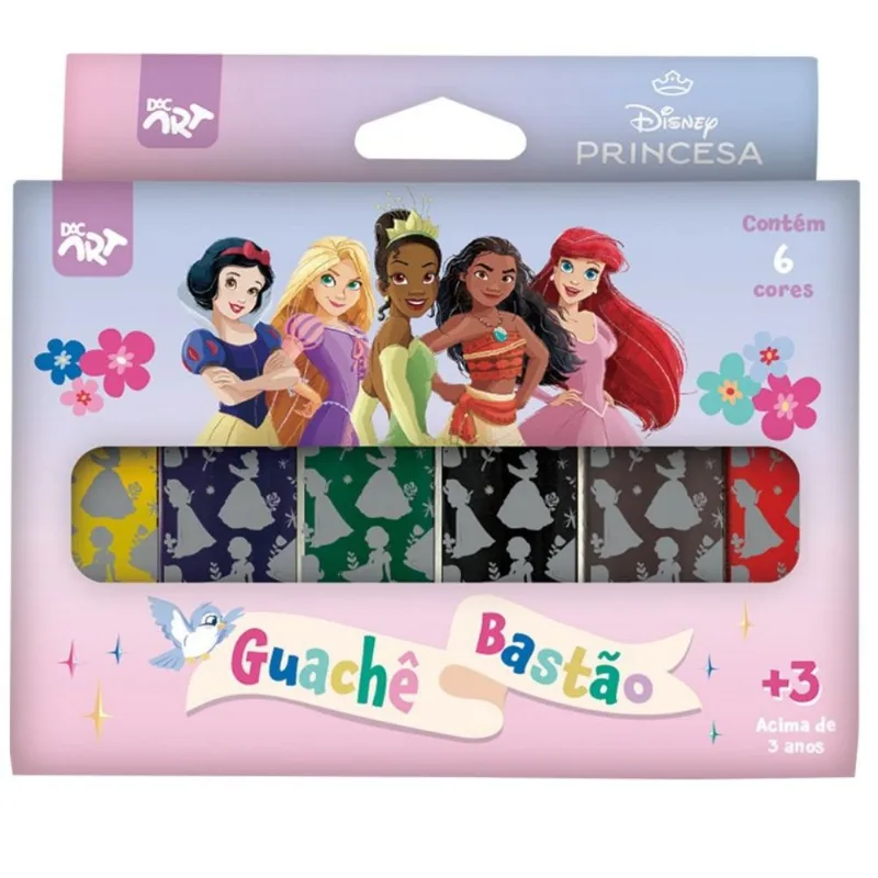 TINTA GUACHE BASTÃO 6 CORES PRINCESAS 4758DAC