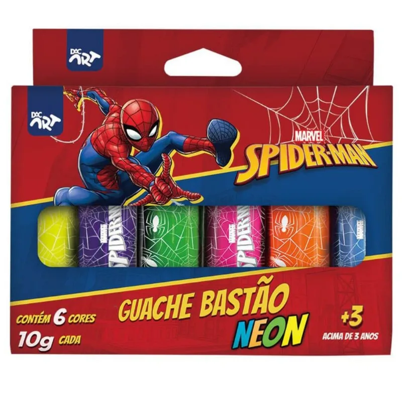 TINTA GUACHE BASTÃO 6 CORES NEON HOMEM ARANHA 4763DAC