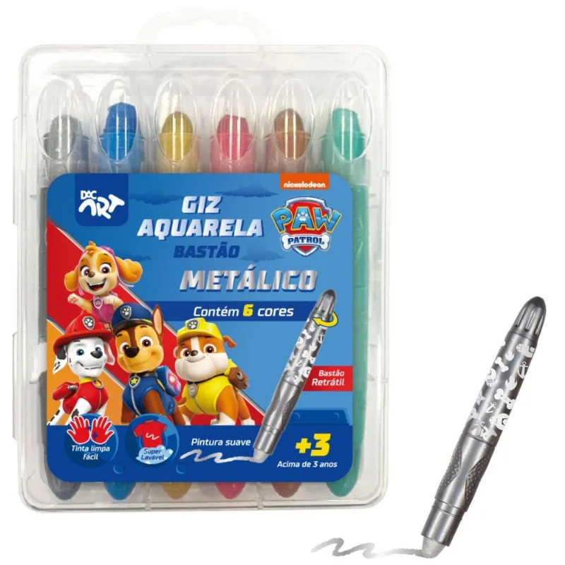 GIZ AQUARELA BASTÃO METÁLICO 6 CORES PATRULHA CANINA - DAC