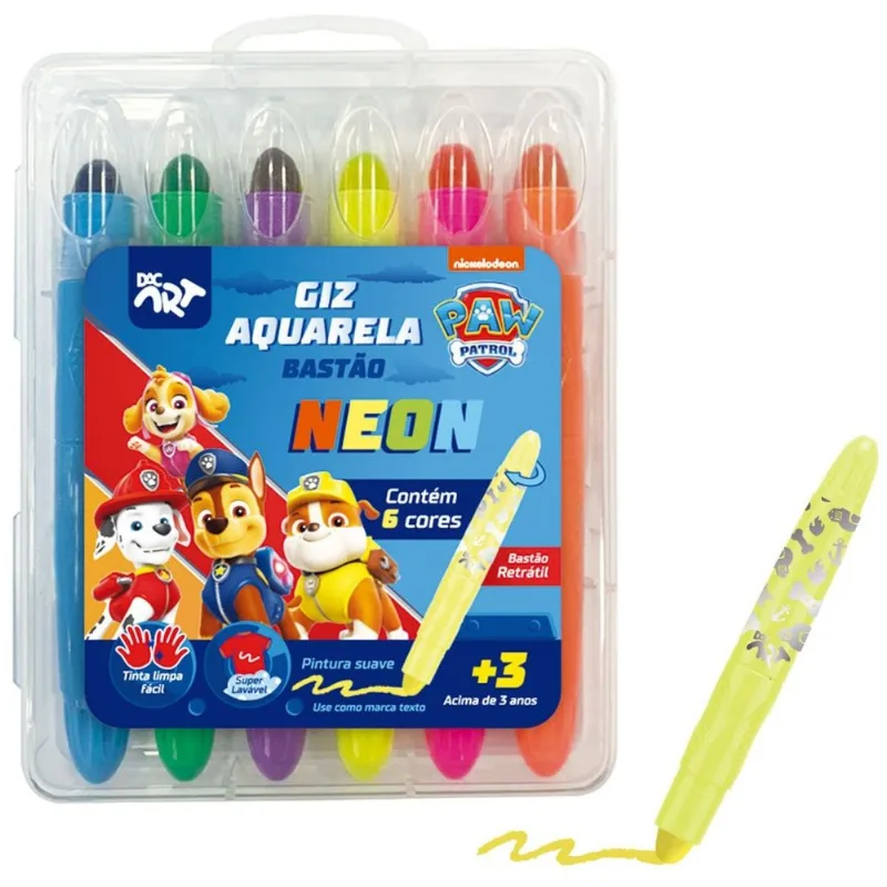 GIZ AQUARELA BASTÃO NEON 6 CORES PATRULHA CANINA - DAC