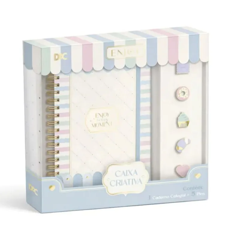 Kit Caixa Criativa Enjoy Caderno E Porta Caneta