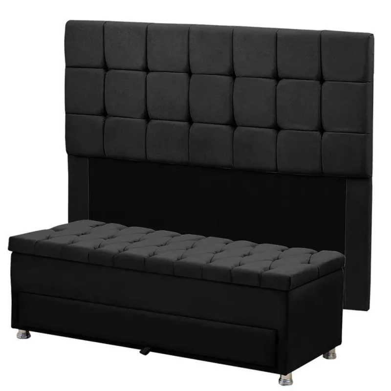 Cabeceira Calçadeira Munique 195cm Shop Das Cabeceiras Preto - Não Disponível