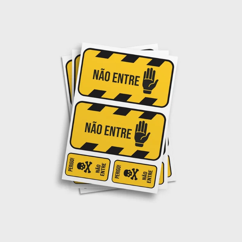 Adesivo Sinalização Perigo Não Entre Mão 10x19cm/9x5cm