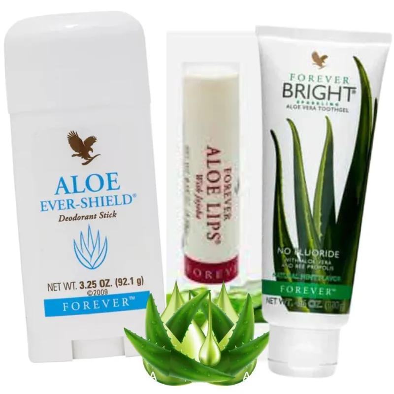 Desodorante Natural + Protetor Labial + Gel Dental Aloevera