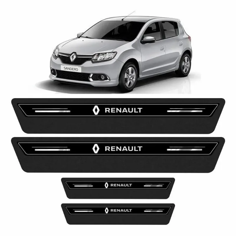 Soleira De Porta Renault Preto Platinum 8 Peças