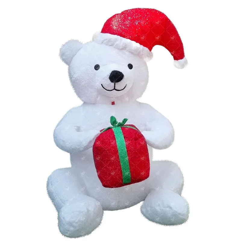 Urso Polar Pelúcia Inflável Led Bivolt Natal Natalino 1.20M - ATR Essências