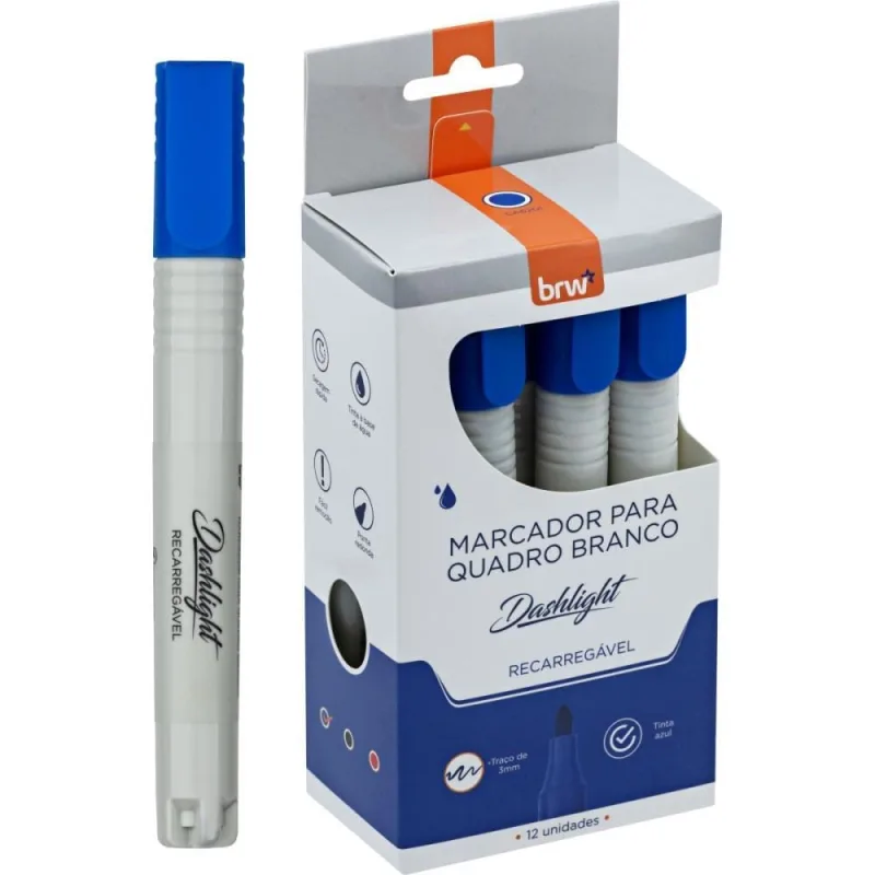 Pincel Quadro Branco Dashligth Recarregavel Azul CX.C/12 - Brw