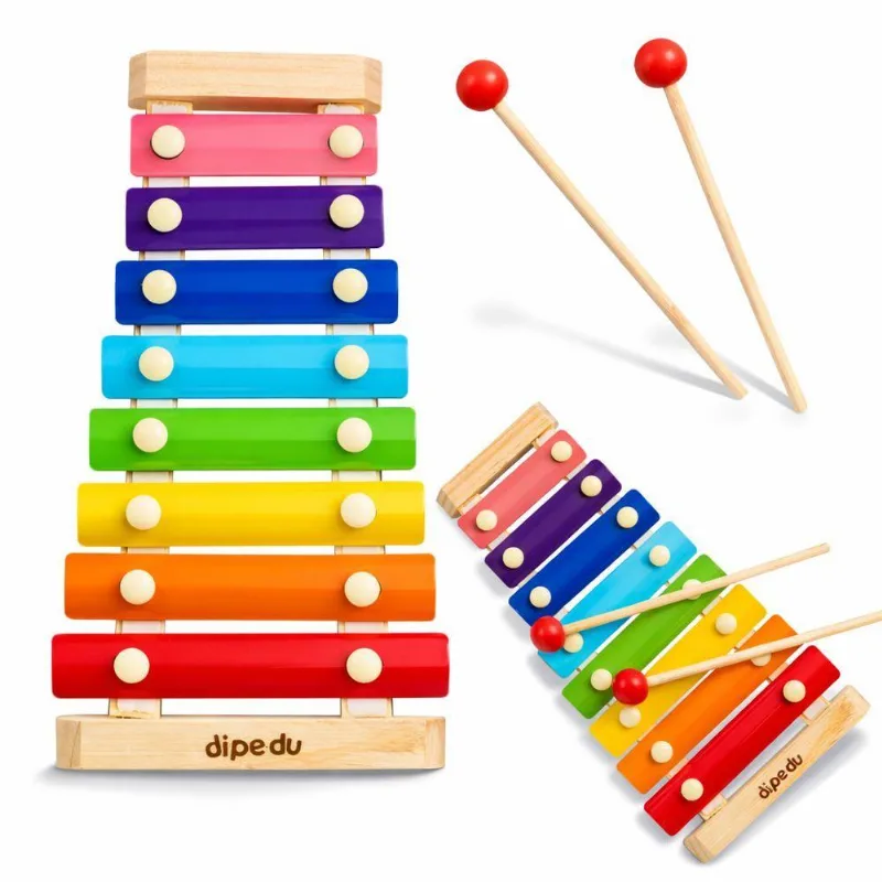Xilofone Infantil 8 Notas Madeira Colorido Educativo Musical Com Baquetas BRW