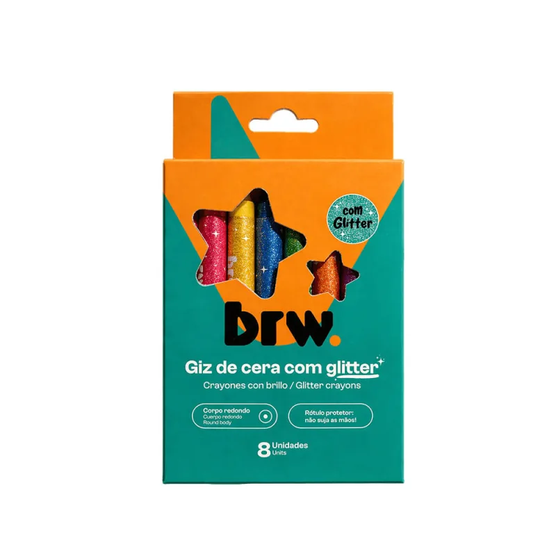 Giz De Cera Glitter 8 Cores Brw - LC - Papelaria