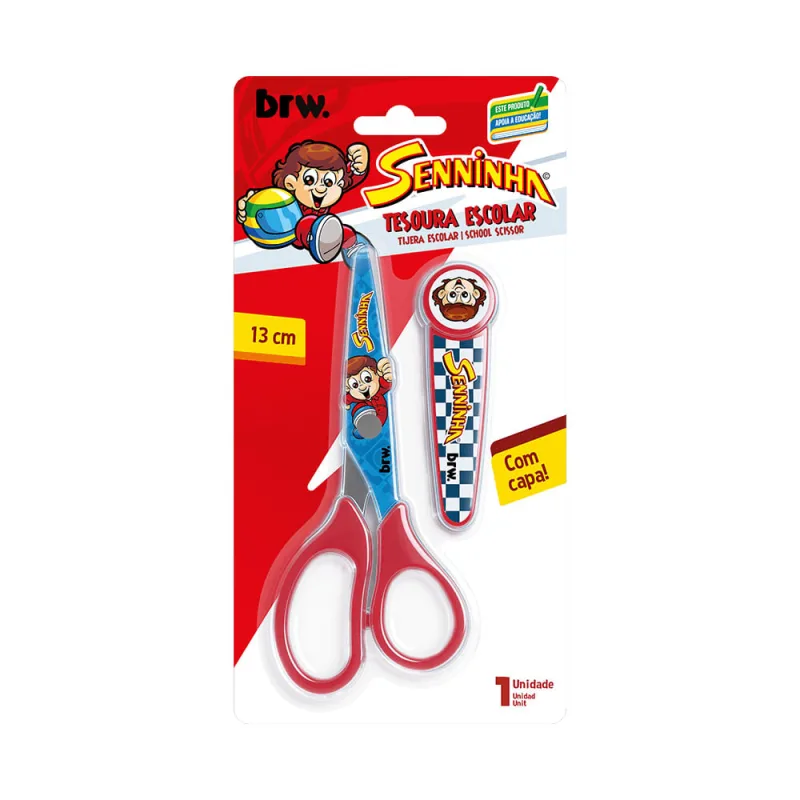 Tesoura Escolar 13cm Senninha Com Capa Protetora Brw - LC
