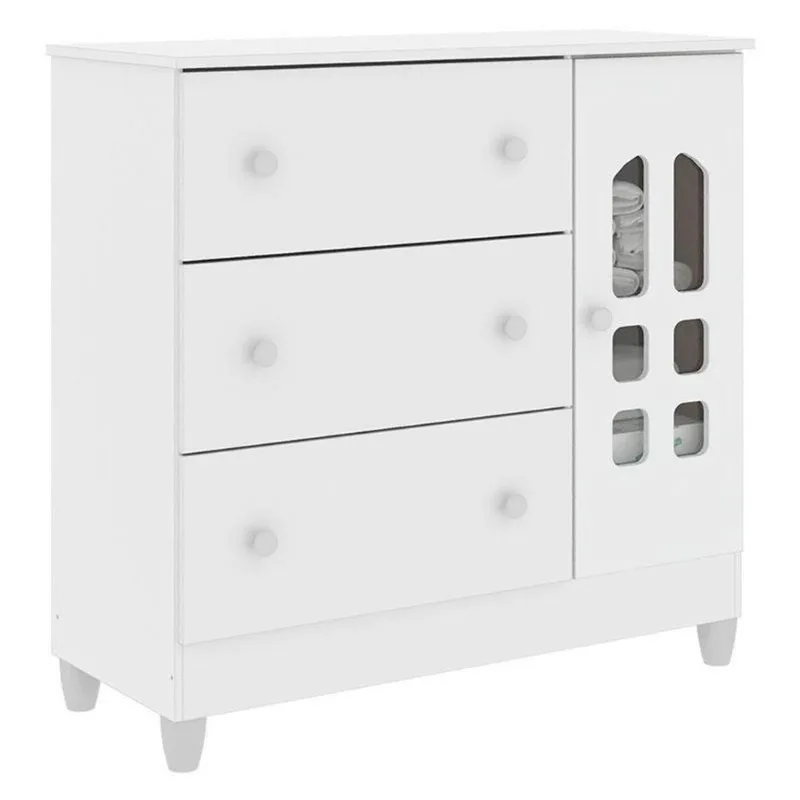 Cômoda Infantil New Selena Com Porta Branco Brilho – Carolina - Carolina Baby - Bebês