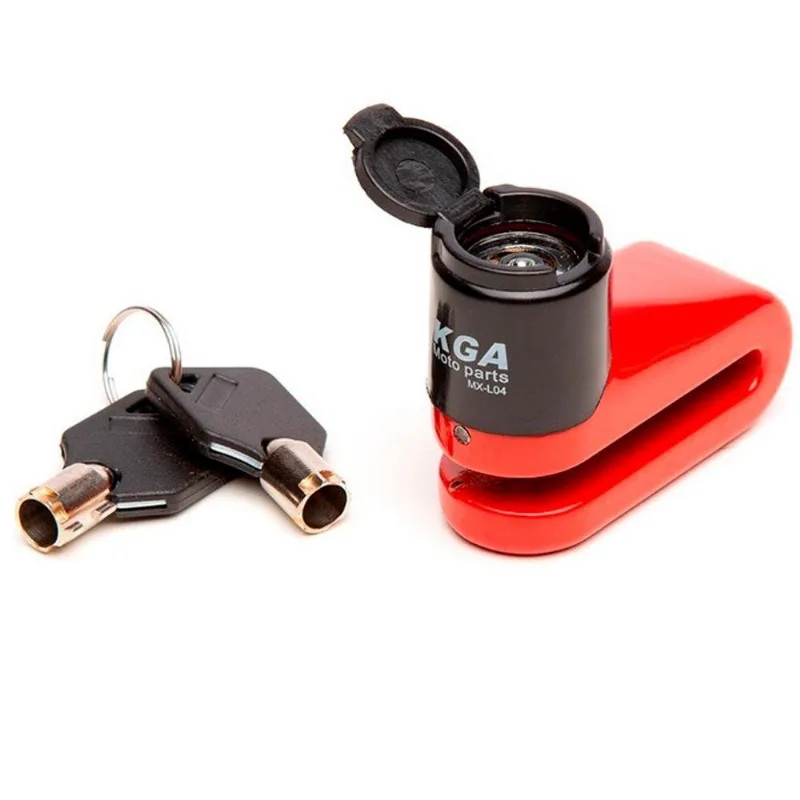 Trava de Disco Médio KGA Moto Antifurto Universal com Tampa Vermelho (MP)