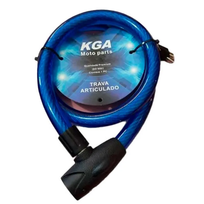 Trava KGA Cadeado Antifurto com Cabo de Aço para Moto Bicicleta Corrente e Portão 25x120cm Azul (MP)