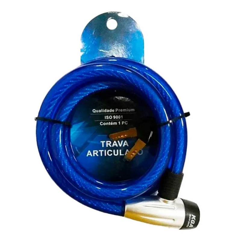 Trava KGA Cadeado Antifurto com Cabo de Aço para Moto Bicicleta Corrente e Portão 15x150cm Azul (MP)