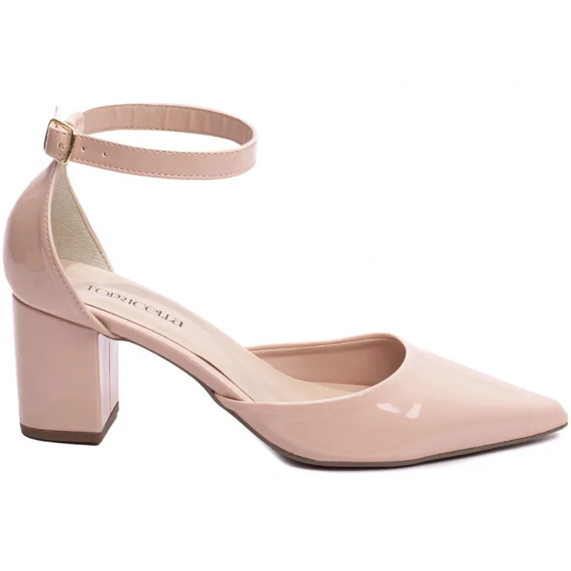 Sapato Scarpin Salto Médio Baixo Grosso Bico Fino 6,5cm Rosê Rosa Torricella