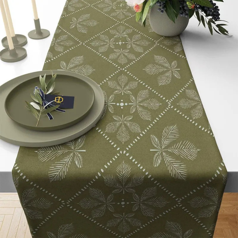 Kit 2 Trilhos Caminho De Mesa Folhas Verde - 0.40 X 1.40 - Não Disponível - Cama, Mesa E Banho