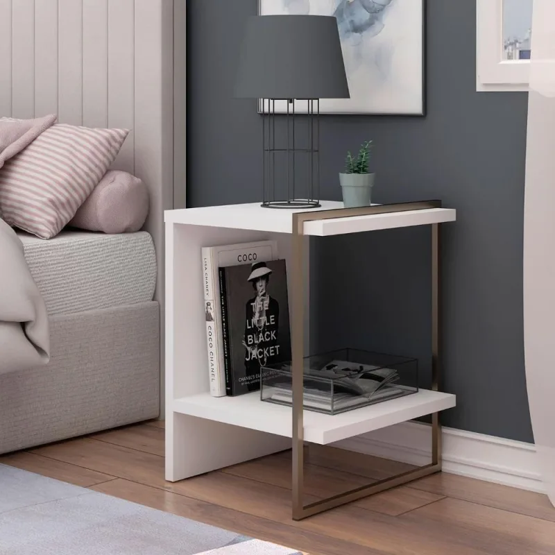 Mesa de Cabeceira Industrial sem Gavetas MDF Branco Fosco 45,2CM - OUTRAS