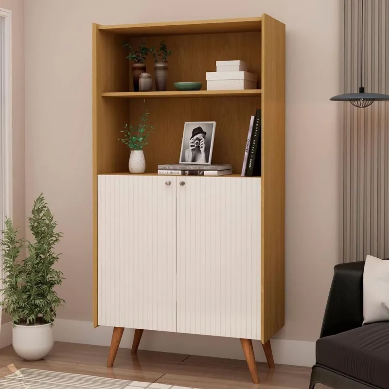 Estante para Livros Sala de Estar 2 Portas MDF 80CM Cinamomo com White Laca - OUTRAS - Agro