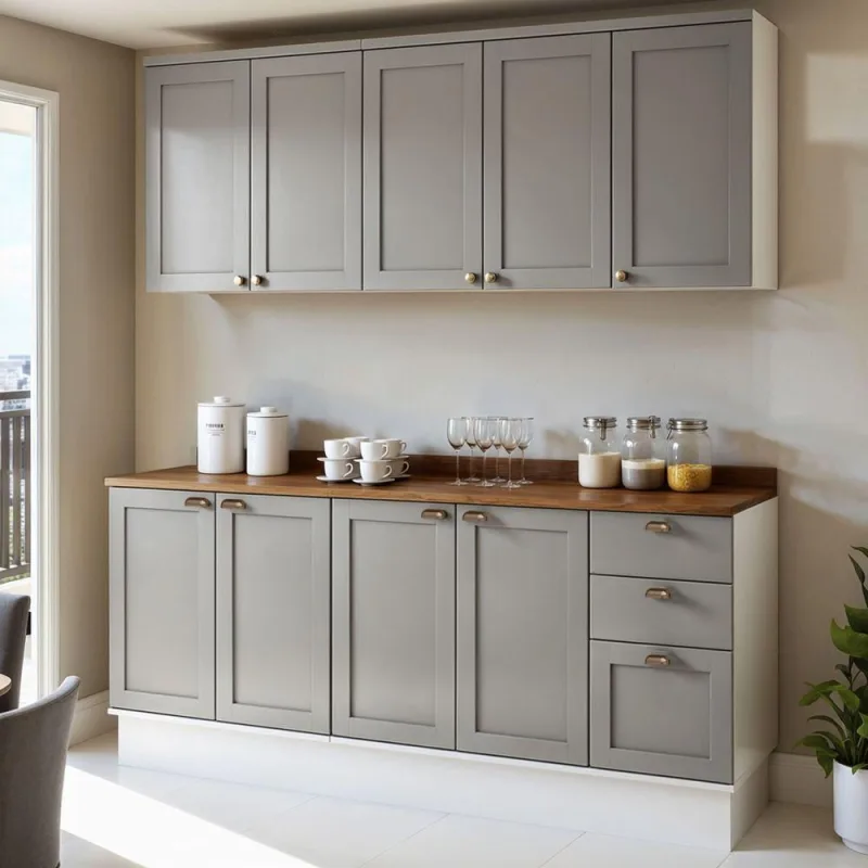 Cozinha Completa Iluminata 9 Portas 3 Gavetas MDF 200CM Branco e Fendi - genialflex