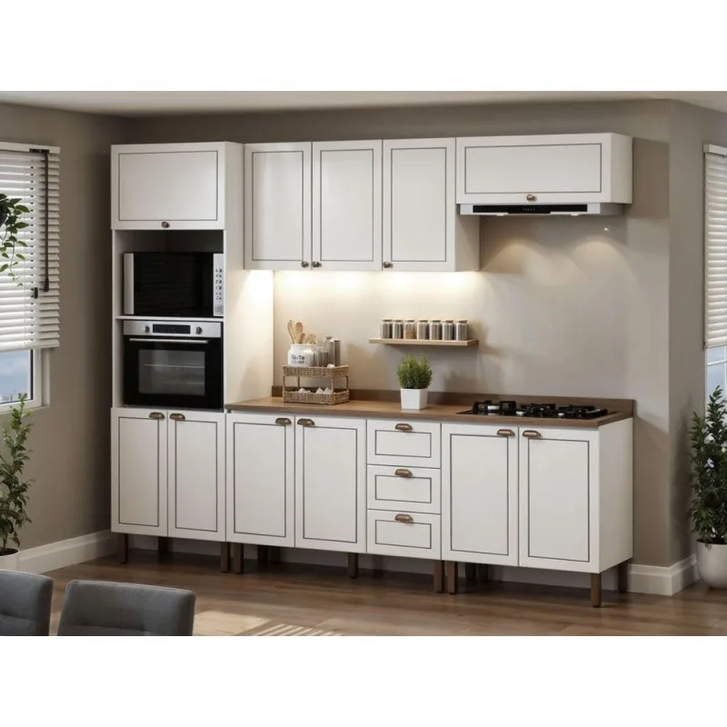 Cozinha Completa Modulada Americana 5 Portas 3 Gavetas MDF MDP Branco e Ebano Genialflex Móveis - Genialflex