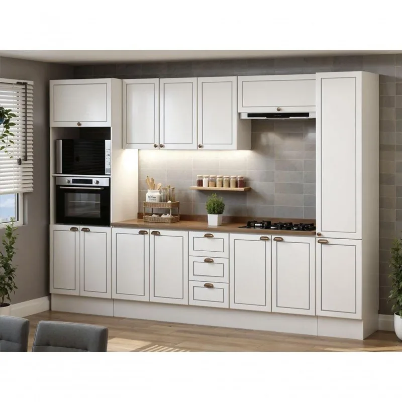 Cozinha Completa Americana 11 Portas 3 Gavetas MDF MDP 310cm Branco e Ebano Genialflex Móveis - Genialflex