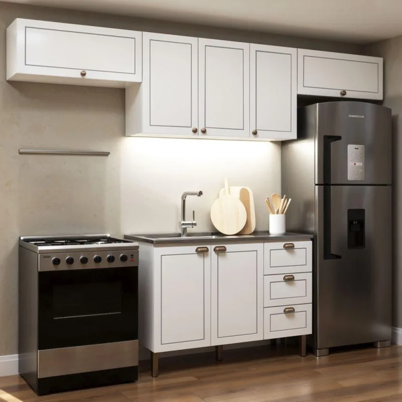 Cozinha Completa Iluminata Branca 7 Portas 3 Gavetas MDF 280CM Genialflex Móveis - genialflex