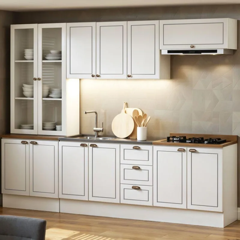 Cozinha Completa Americana 12 Portas 3 Prateleiras MDF 280CM Branco - genialflex - Agro