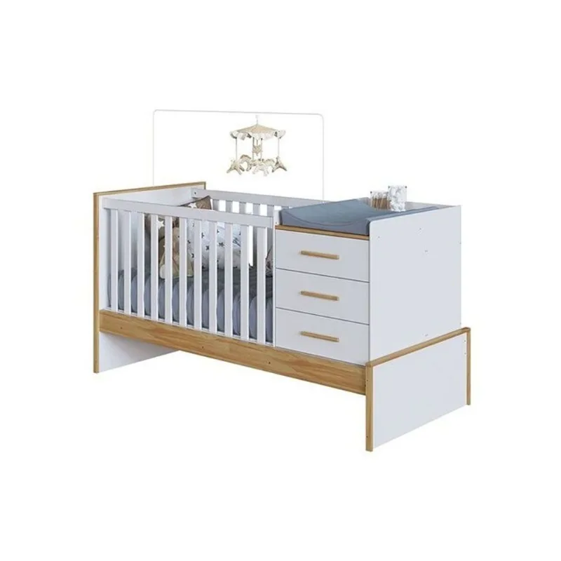 Berço Infantil Beni 4 em 1 Branco/Amendoa - Peroba