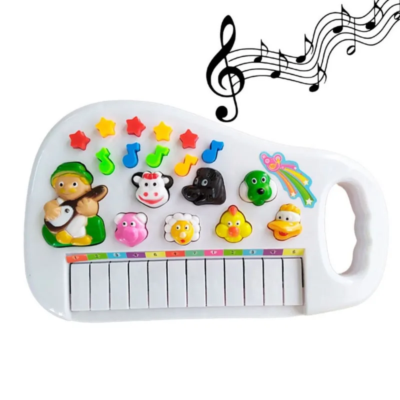 Teclado Pianinho Infantil Fazenda com Músicas Pré Programadas 12 Teclas + Botões