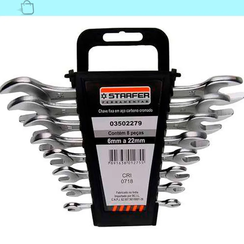 Kit 8 Peças Chave Boca Fixa Aço 6 A 22mm Strafer