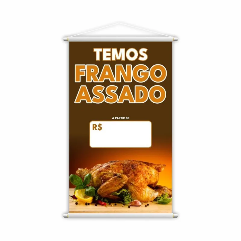 Banner Temos Frango Assado Preço Fundo Branco 60x40cm