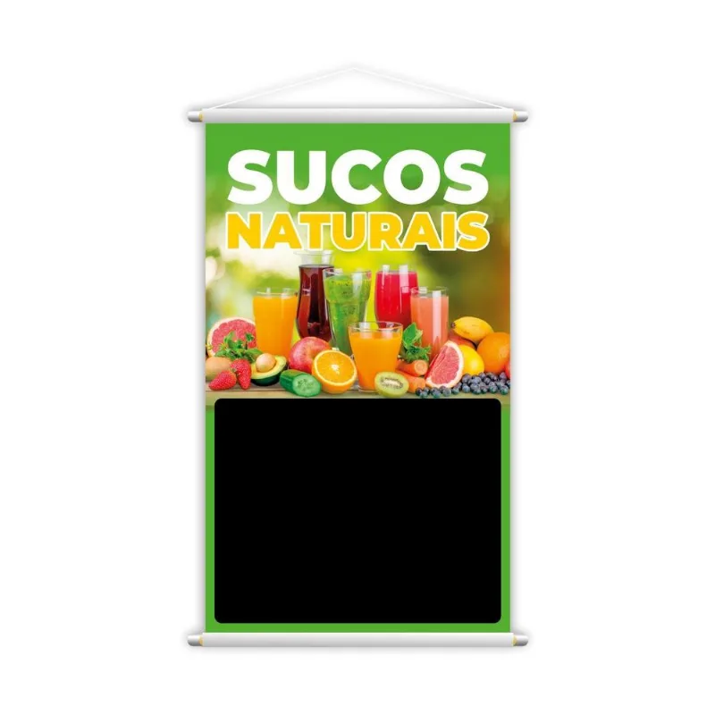 Banner Sucos Naturais Frutas Colorido Fundo Preto Grande