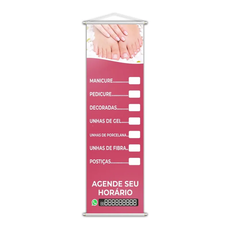 Banner Nail Design Manicure E Pedicure Contato 100X30Cm