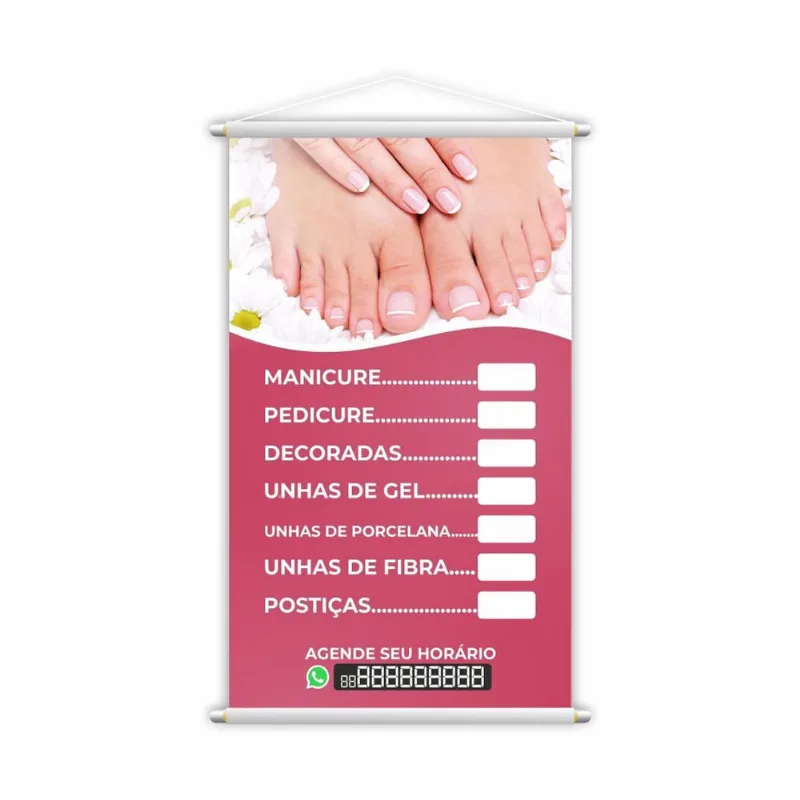 Banner Nail Design Manicure E Pedicure Contato 80X50Cm