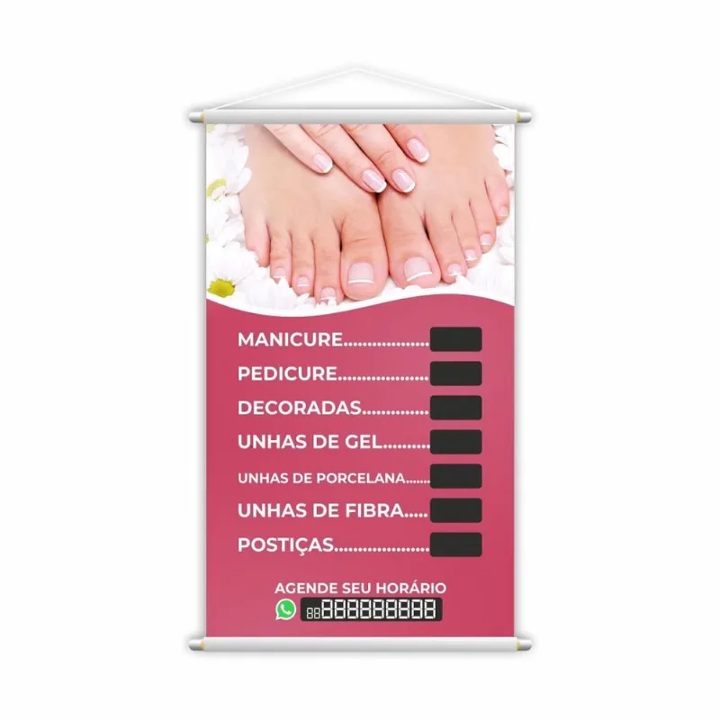 Banner Manicure E Pedicure Unha Art Nail Design 80X50Cm