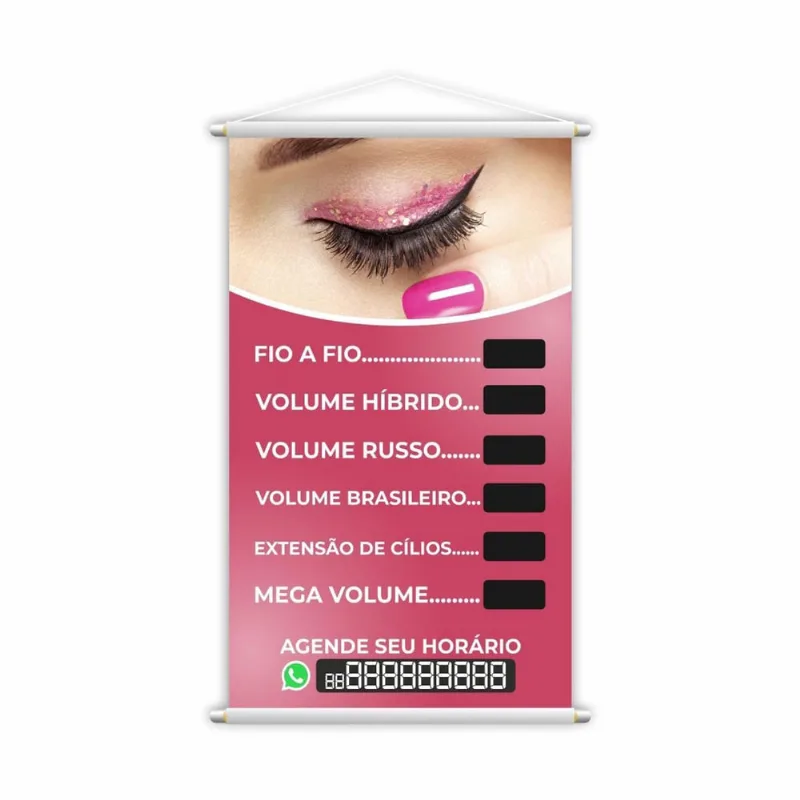 Banner Cílios Procedimentos Preço Salão Contato 80X50Cm