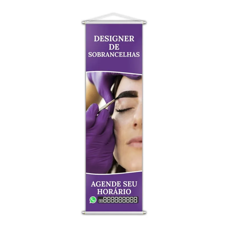 Banner Designer De Sobrancelhas Salão Contato 100X30Cm