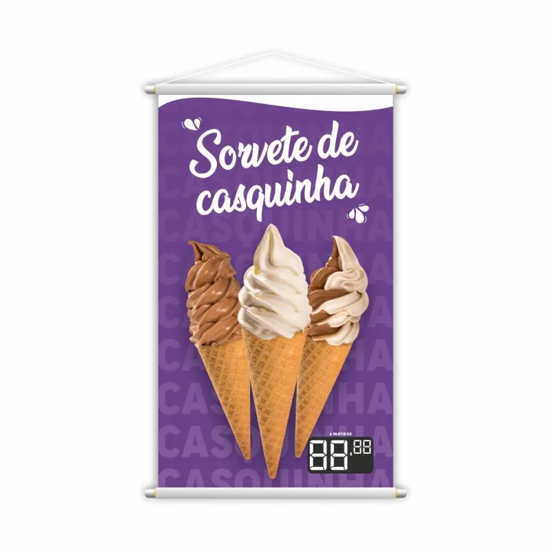 Banner Sorvete De Casquinha Sorveteria Gelado Preço 80x50cm - Não Informado